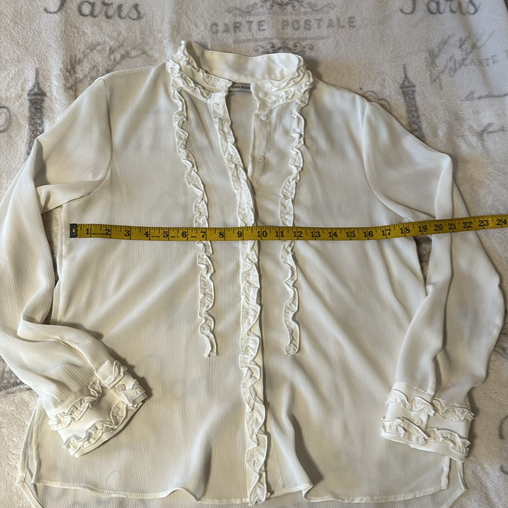 Zara Basic White Ruffled Blouse, Size M - image 4